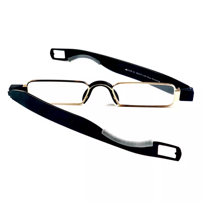 Exquisite NO MOQ stainless steel rotate adjustable reading glasses pocket with leather pouch