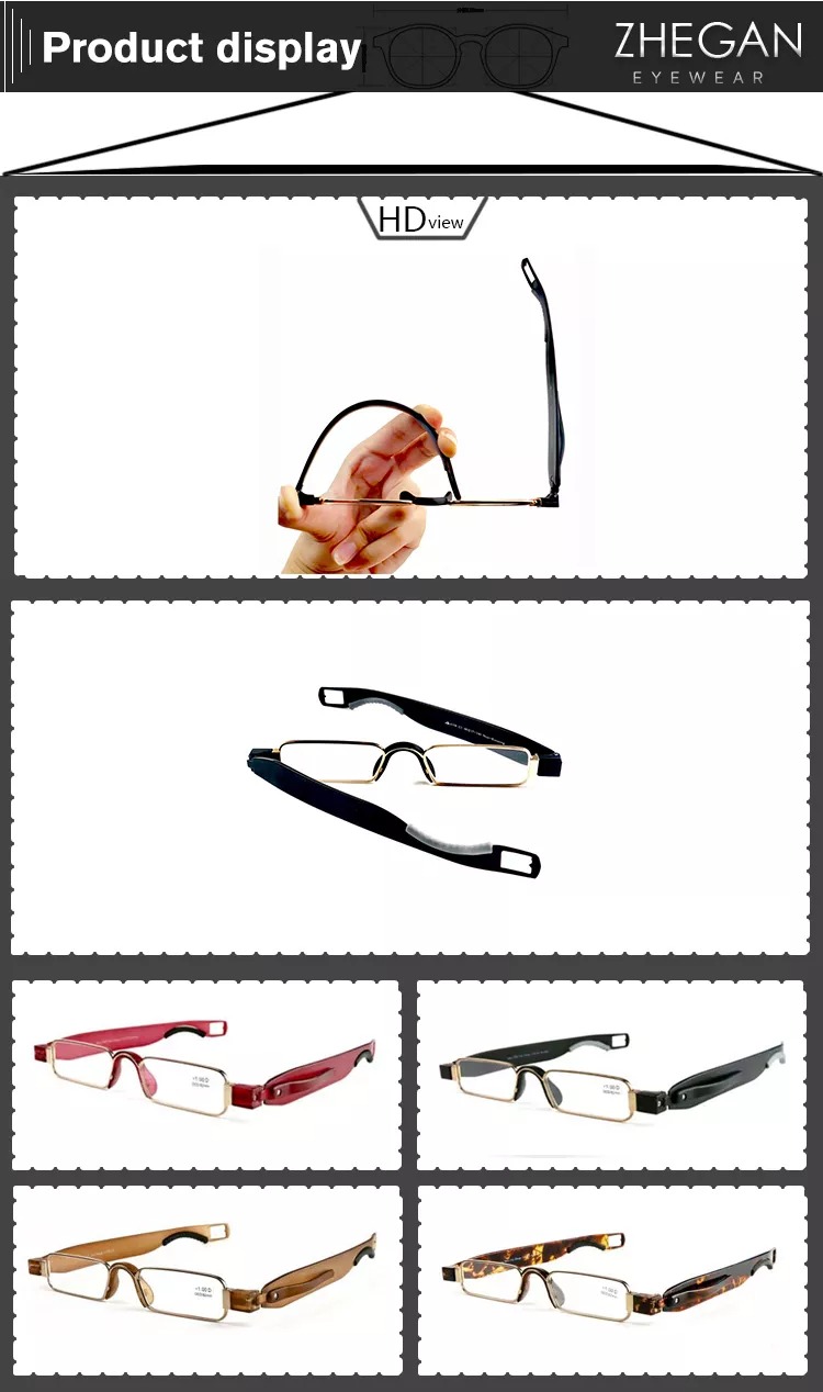 Exquisite NO MOQ stainless steel rotate adjustable reading glasses pocket with leather pouch