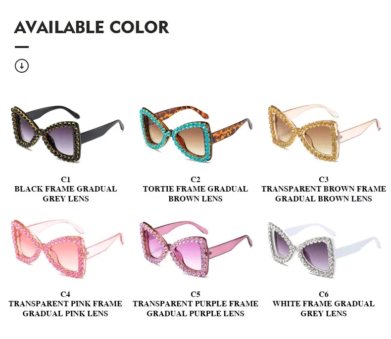 Trendy Bow Knot Diamond Large Frame luxury Sunglasses