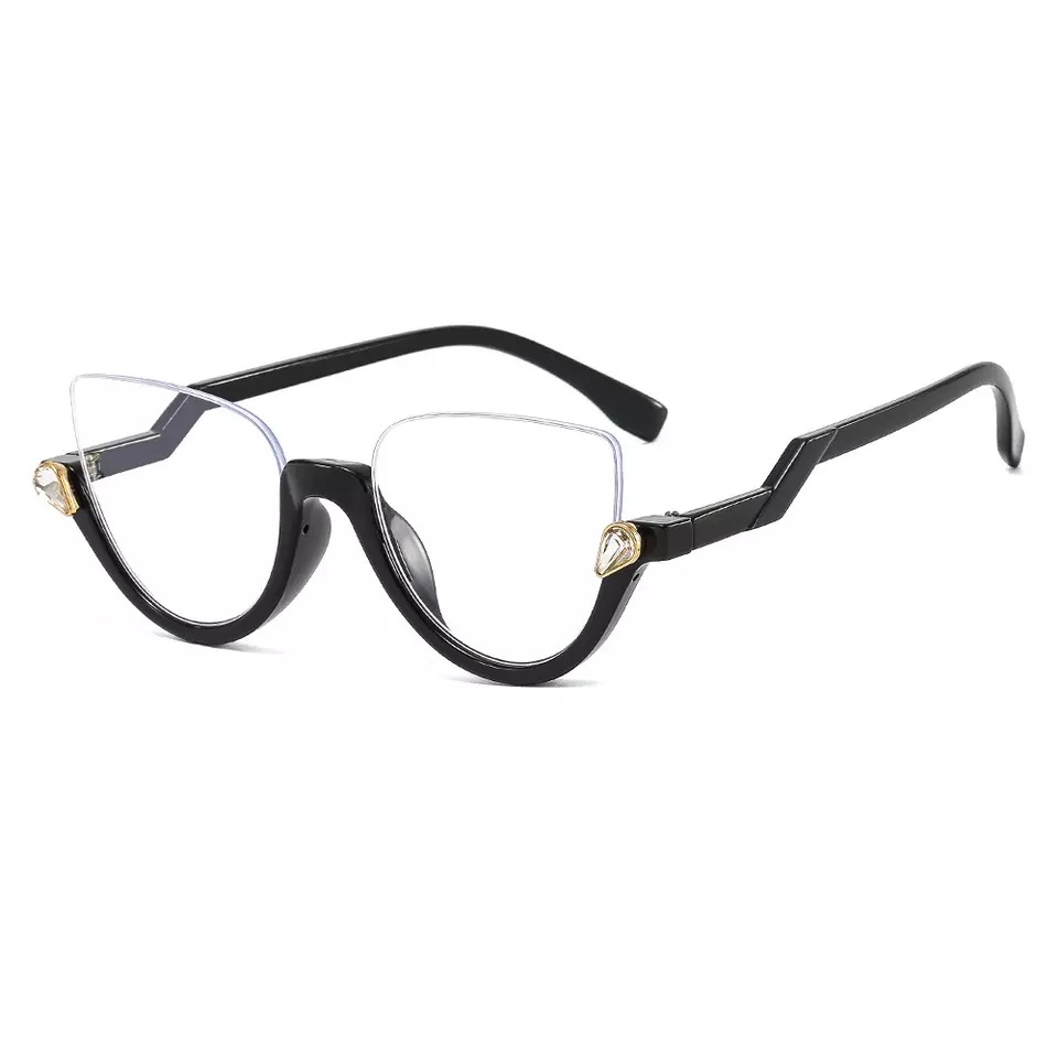 2022 new European and American half-frame anti-blue light glasses personality trend flat lens PC fashion diamond-inlaid glasses
