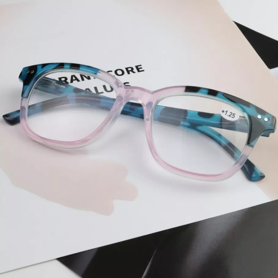 New Design Color Splicing Leopard Presbyopia square frame reading glasses