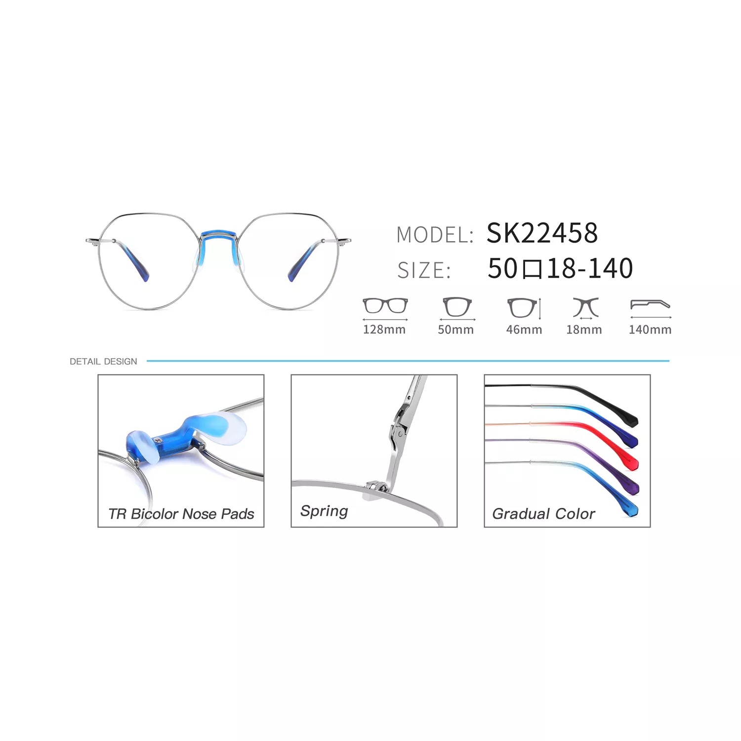 Fashion and Comfortable Metal Round Frame Gradient Teenager Optical Eyewear For Boys And Girls