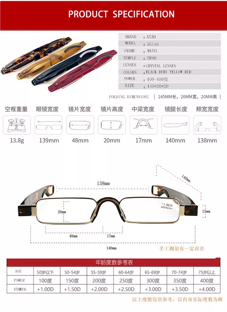 Vintage 360 Degree Rotation Crystal Lens Metal Frame TR Eyewear Folding Reading Glasses For Men And Women