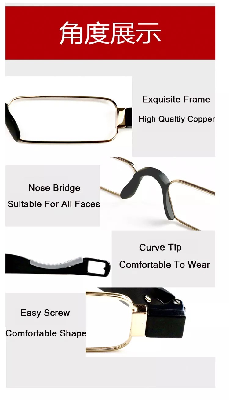 Vintage 360 Degree Rotation Crystal Lens Metal Frame TR Eyewear Folding Reading Glasses For Men And Women