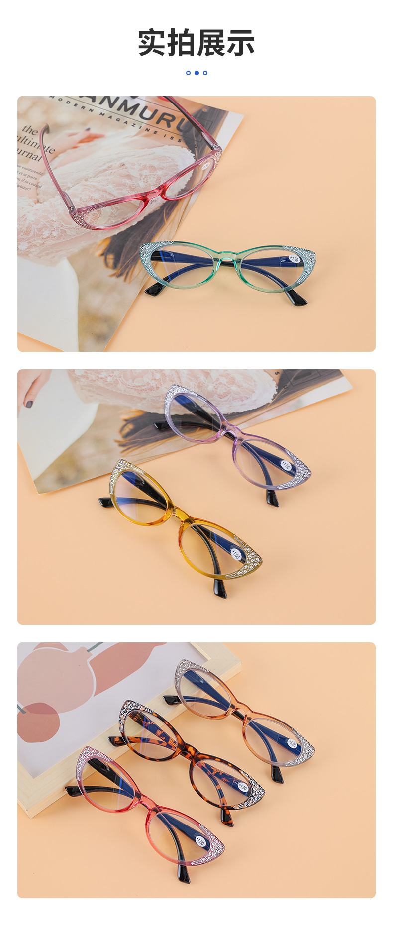 2023 New Fashion Plating Drill Reading Glasses Presbyopic Cat Eye glasses TAC Lens Thin Frame Women Men Reading Glasses