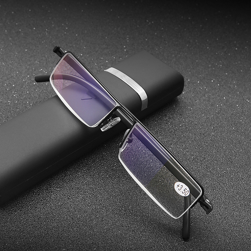 Anti Blue Light Metal Stainless Half Frame Reading Glasses For Men