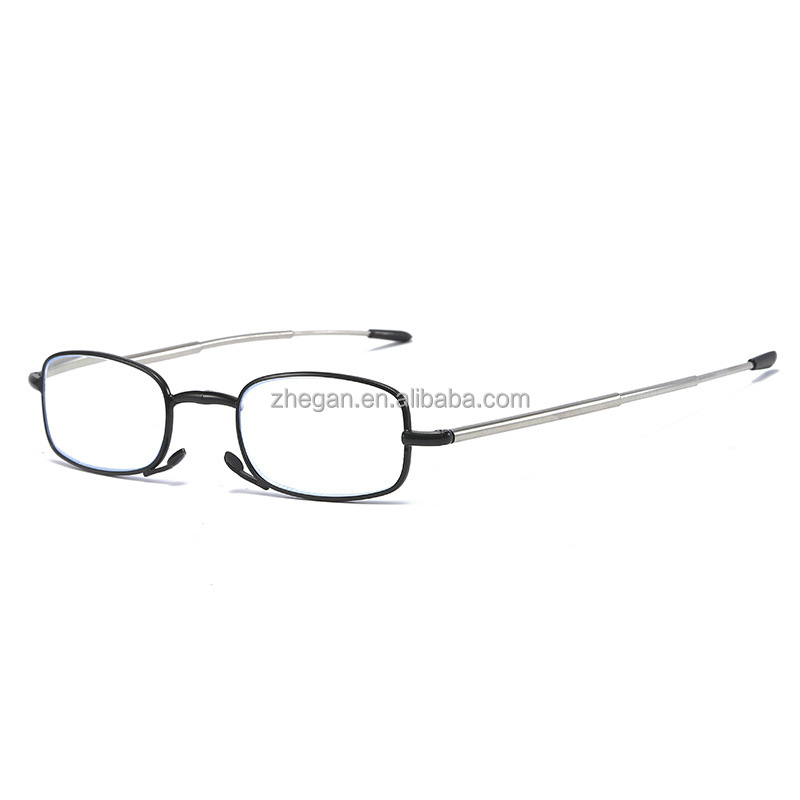 Anti-blue light folding reading glasses for men and women with telescopic rod portable fashion ultra-light leather case +1.0