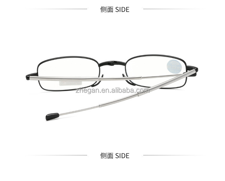 Anti-blue light folding reading glasses for men and women with telescopic rod portable fashion ultra-light leather case +1.0