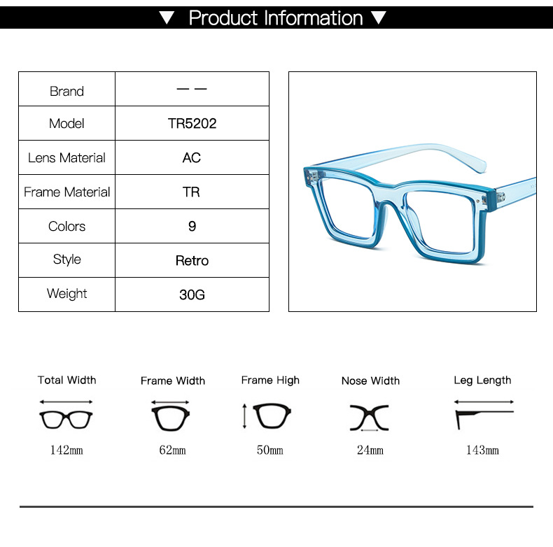 High Quality Trend Optical Glasses Frame Square TR Anti-blue Glasses For Men And Women