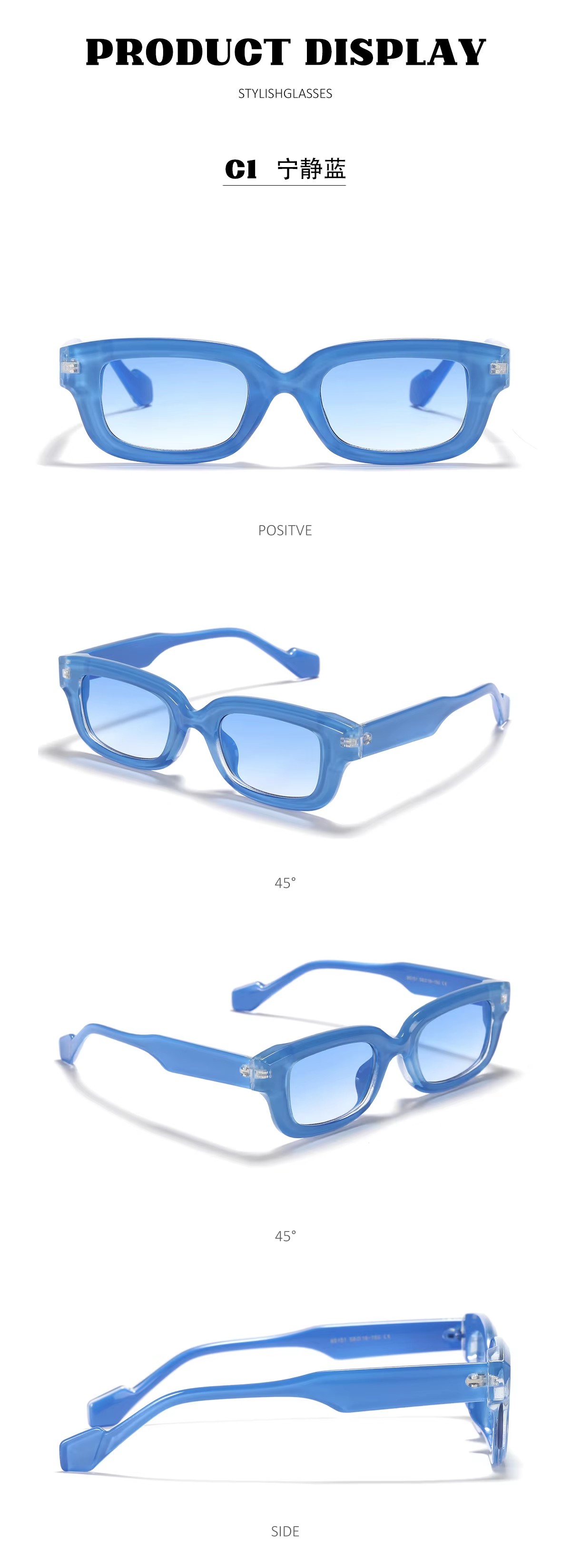 2023 Luxury Classic Sunglasses Little Women New High Quality Blue Glass Small Frame Square Thick Rim Light Simple Shades Swim