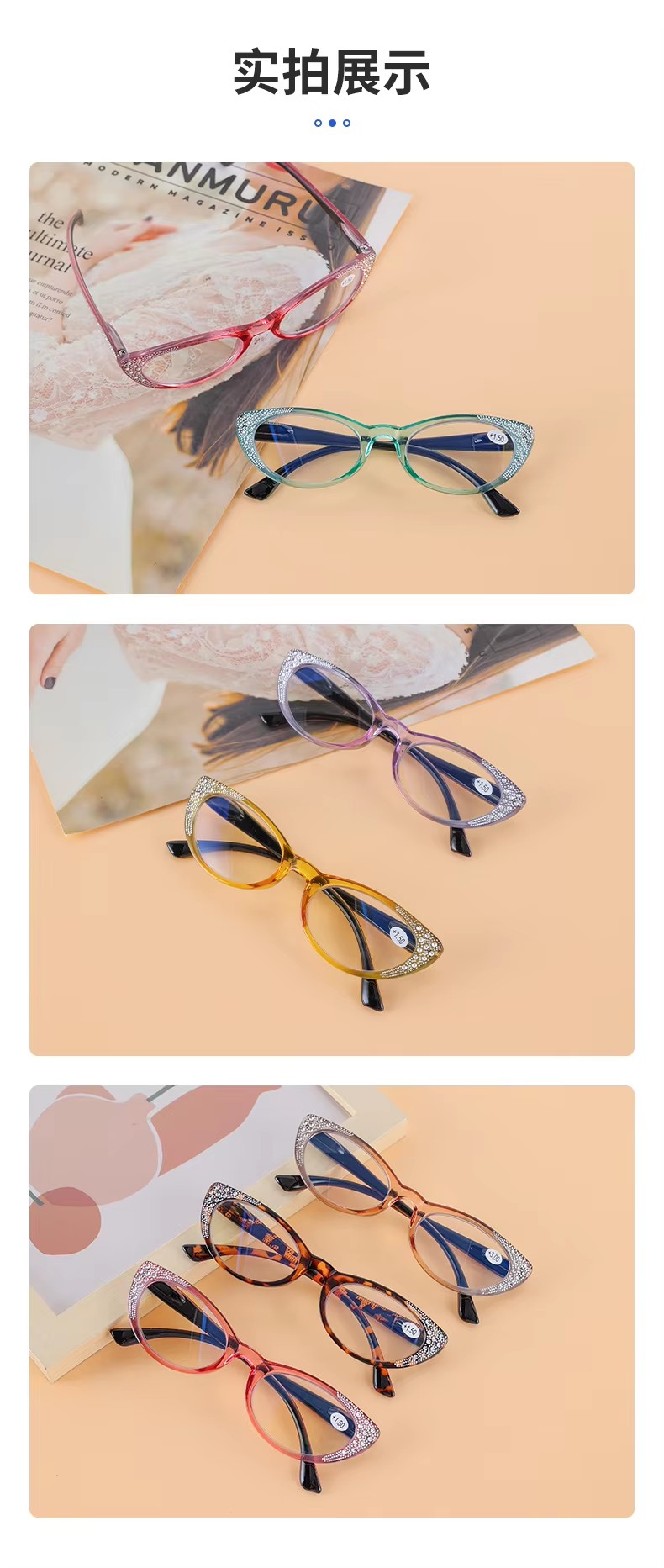 2023 New Fashion Plating Drill Reading Glasses Presbyopic Cat Eye Glasses Tac Lens Thin Frame Women Men Reading Glasses