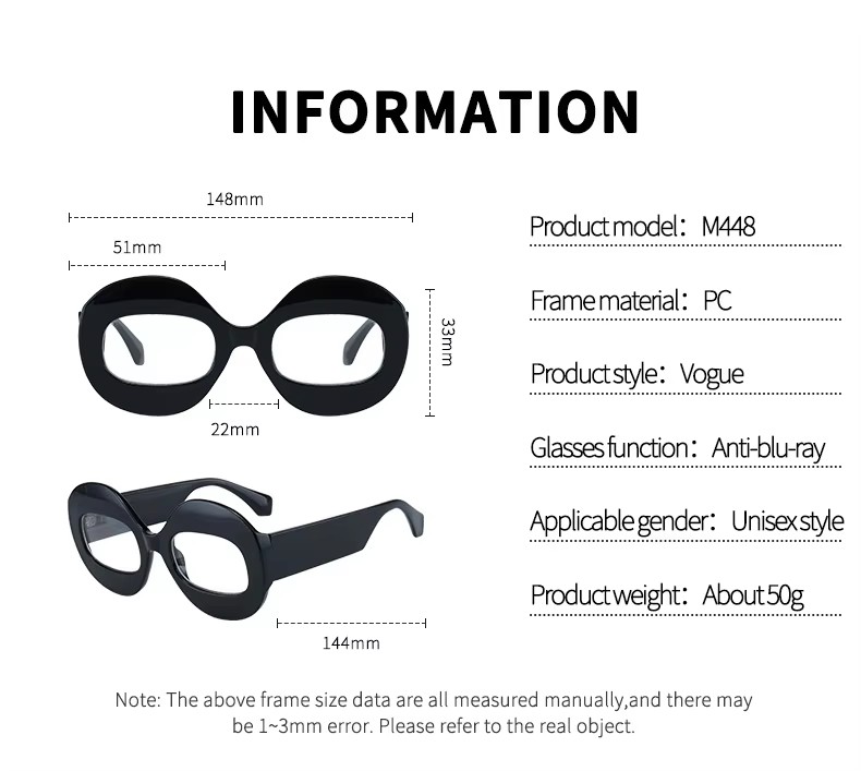 2023 New Personalized Optical Glasses Fashion Hip-hop Transparent Black Round Oval Frame Glasses Wholesale