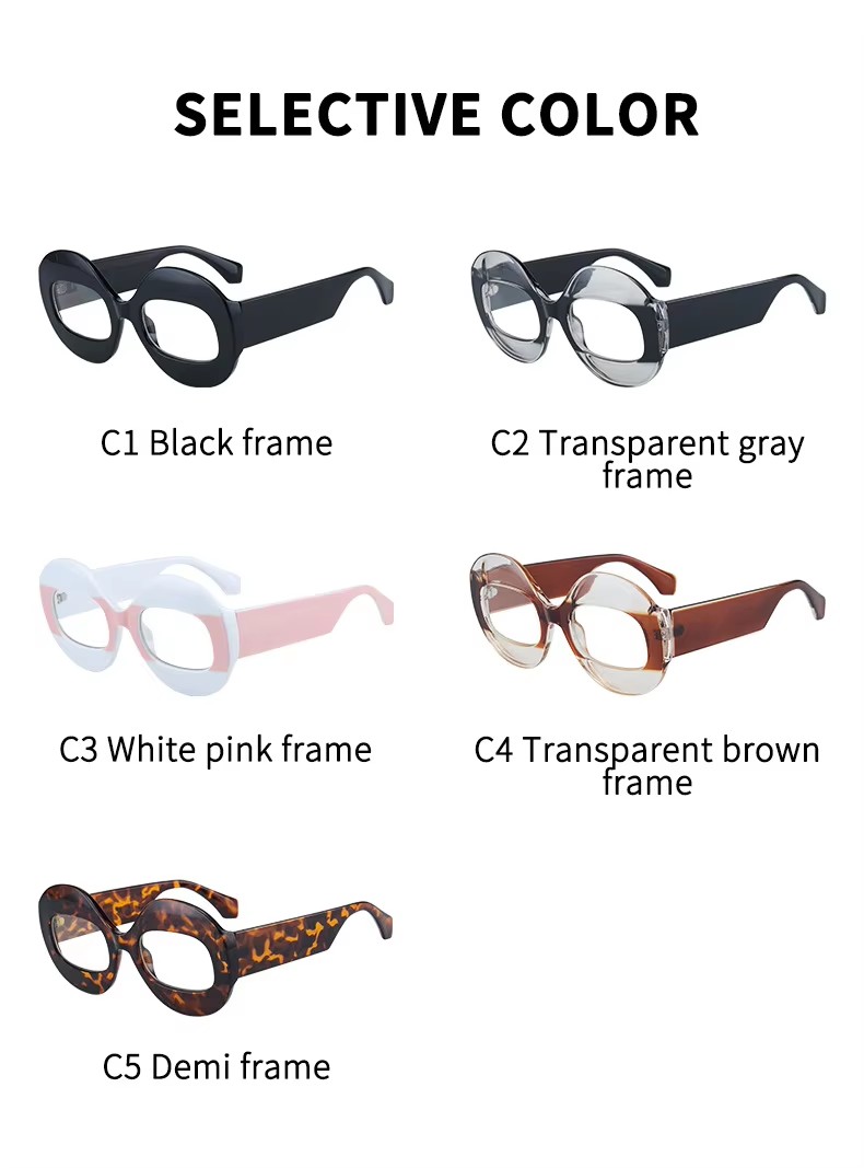 2023 New Personalized Optical Glasses Fashion Hip-hop Transparent Black Round Oval Frame Glasses Wholesale