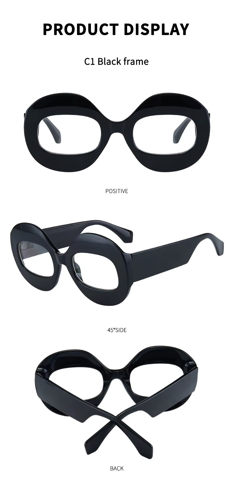 2023 New Personalized Optical Glasses Fashion Hip-hop Transparent Black Round Oval Frame Glasses Wholesale