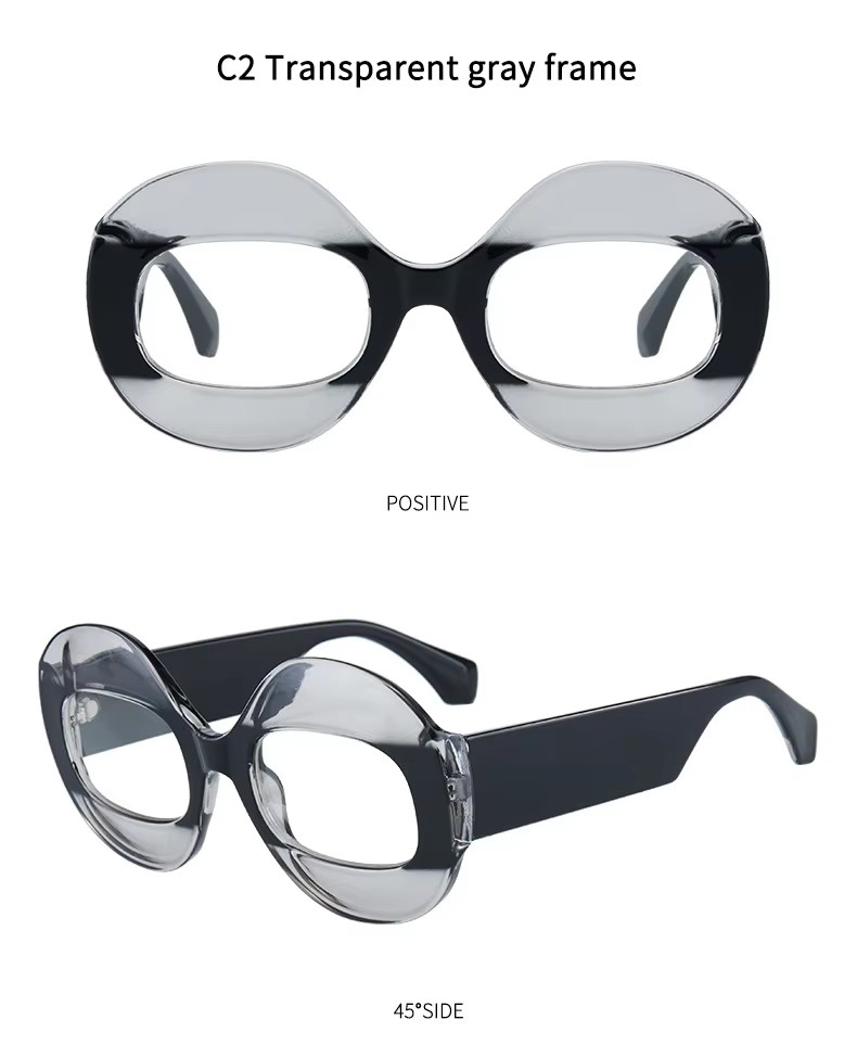 2023 New Personalized Optical Glasses Fashion Hip-hop Transparent Black Round Oval Frame Glasses Wholesale