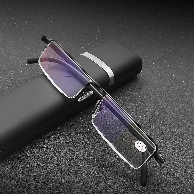 Anti Blue Light Metal Stainless Half Frame Reading Glasses For Men