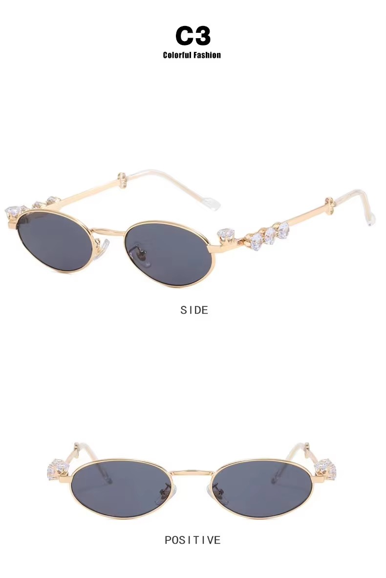 Diamond-encrusted Oval Metal Frame Small Frame Frame Can Be Equipped With Myopia Flat Lens Women Sunglasses