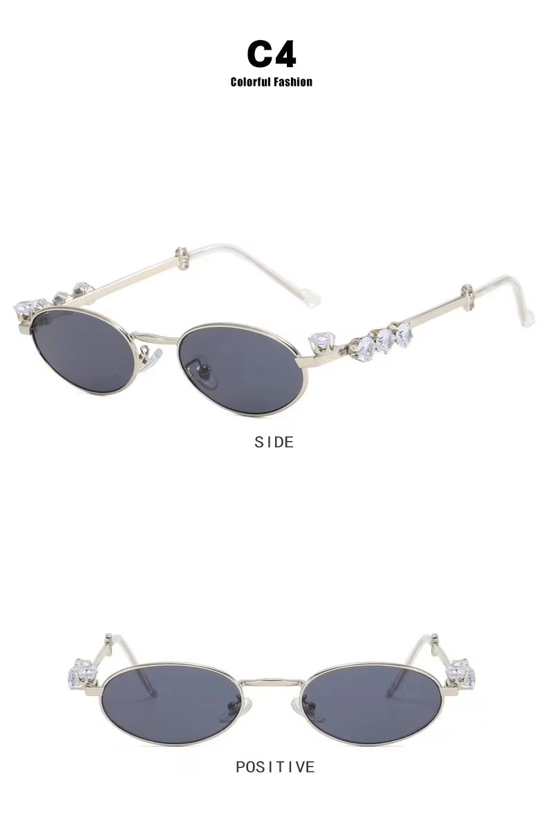 Diamond-encrusted Oval Metal Frame Small Frame Frame Can Be Equipped With Myopia Flat Lens Women Sunglasses