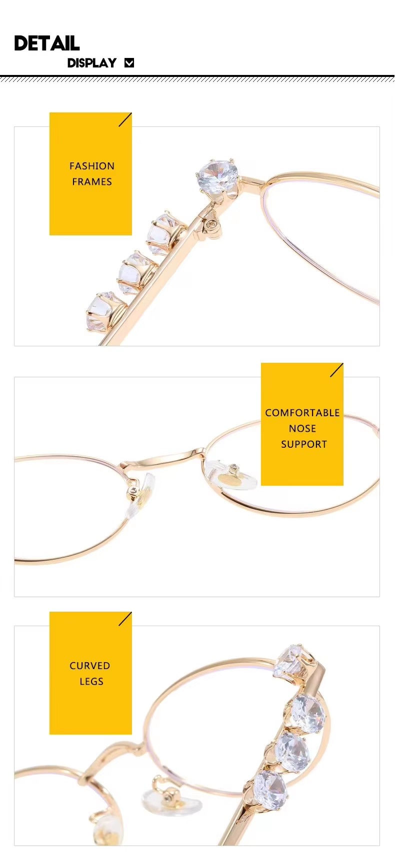 Diamond-encrusted Oval Metal Frame Small Frame Frame Can Be Equipped With Myopia Flat Lens Women Sunglasses