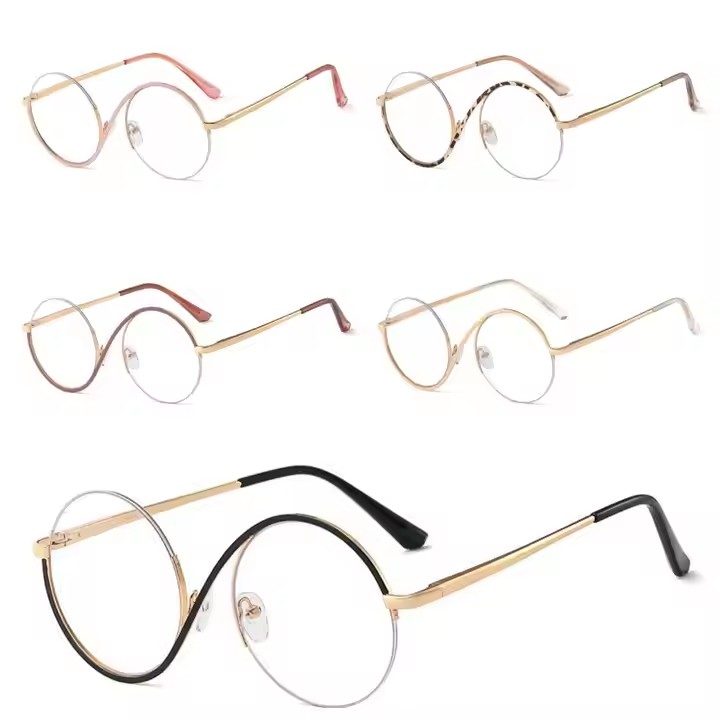 New Women's Half-frame Metal Optical Glasses With Anti-blue Light Lens Comfortable Flat Gold Frame For Myopia Correction