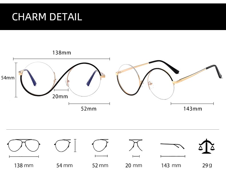 New Women's Half-frame Metal Optical Glasses With Anti-blue Light Lens Comfortable Flat Gold Frame For Myopia Correction