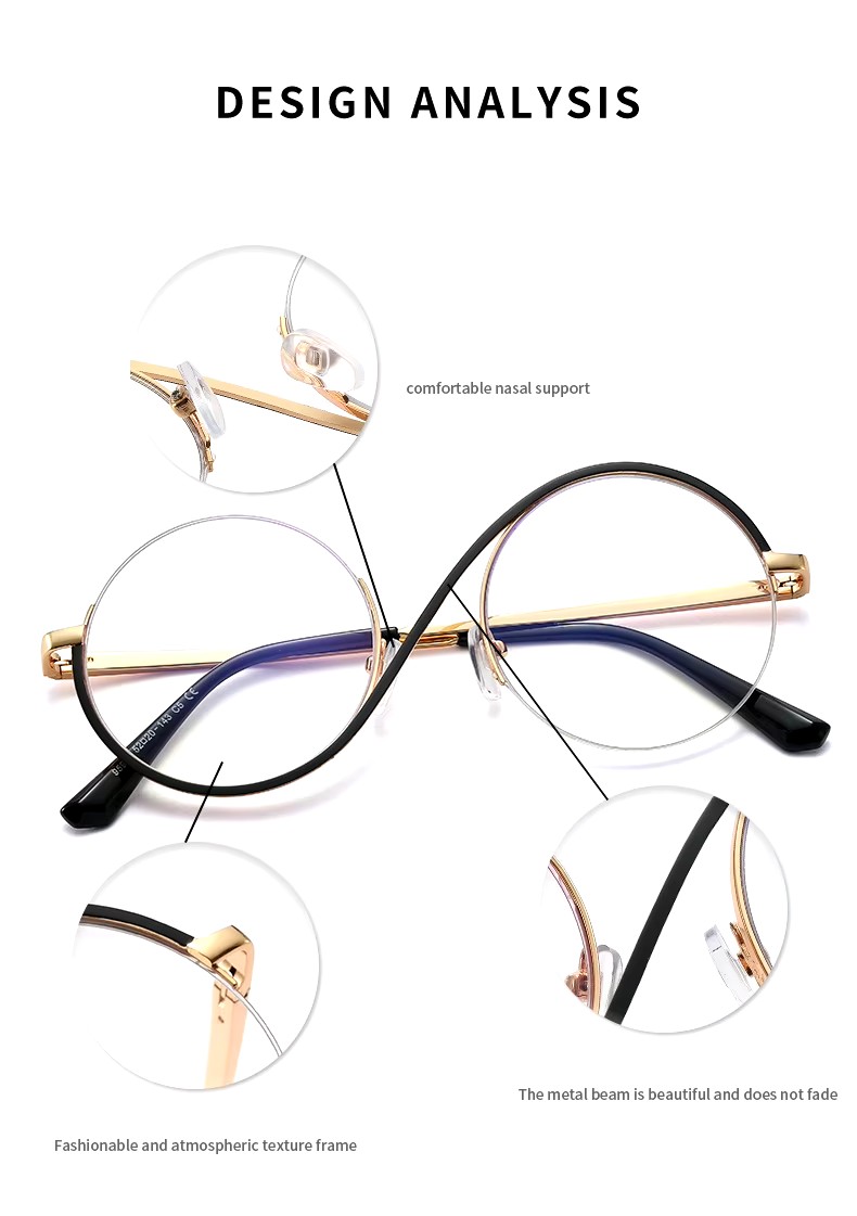 New Women's Half-frame Metal Optical Glasses With Anti-blue Light Lens Comfortable Flat Gold Frame For Myopia Correction