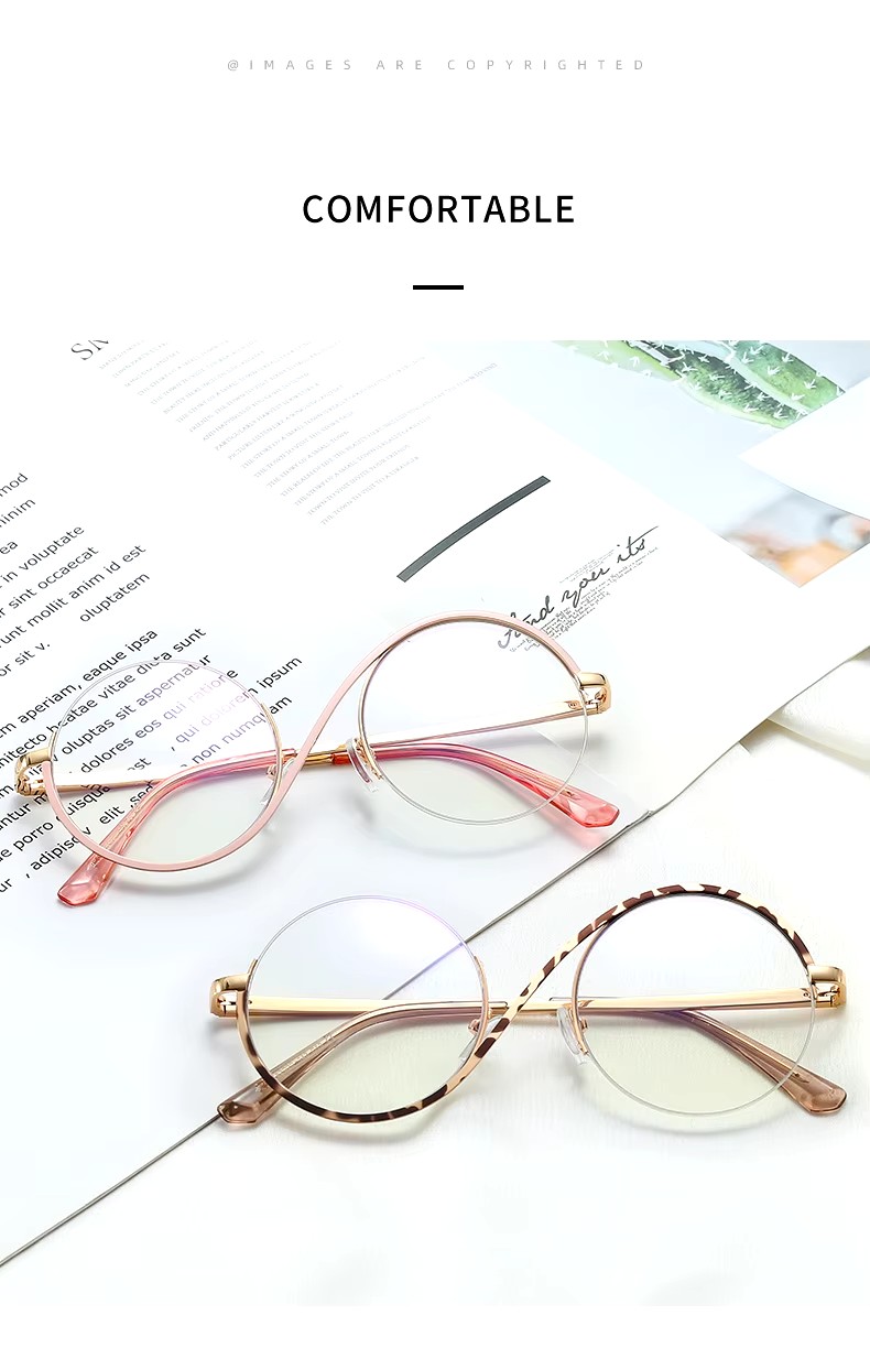 New Women's Half-frame Metal Optical Glasses With Anti-blue Light Lens Comfortable Flat Gold Frame For Myopia Correction