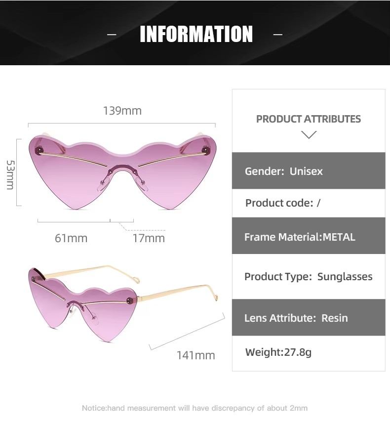 Hot Sunglasses Europe And The United States Style Love Hip Hop Concave Shape Rimless Cut Edge Personality Sunglasses