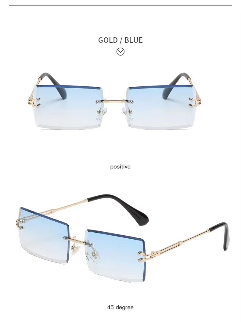 New Rimless Cut Edge Square Gradient Ocean Sunglasses