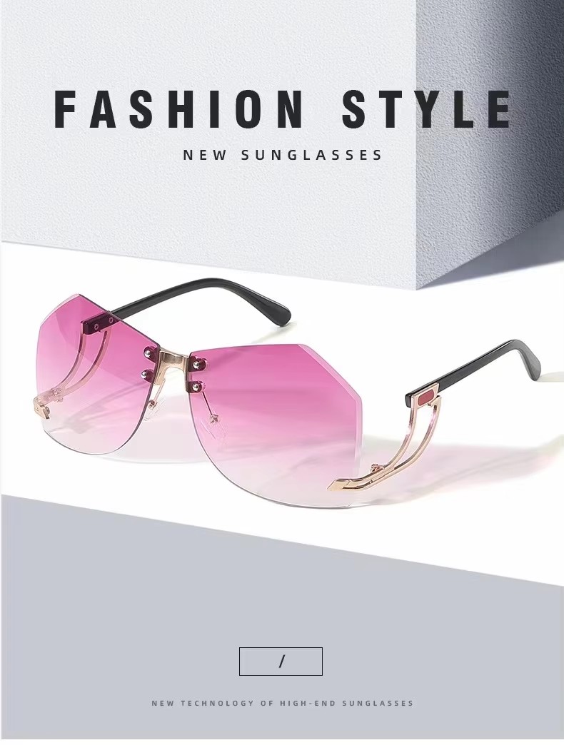 New Fashion Rimless Sunglasses Female Personality Trend Hollow Mirror Legs Irregular Ocean Piece Sunglasses