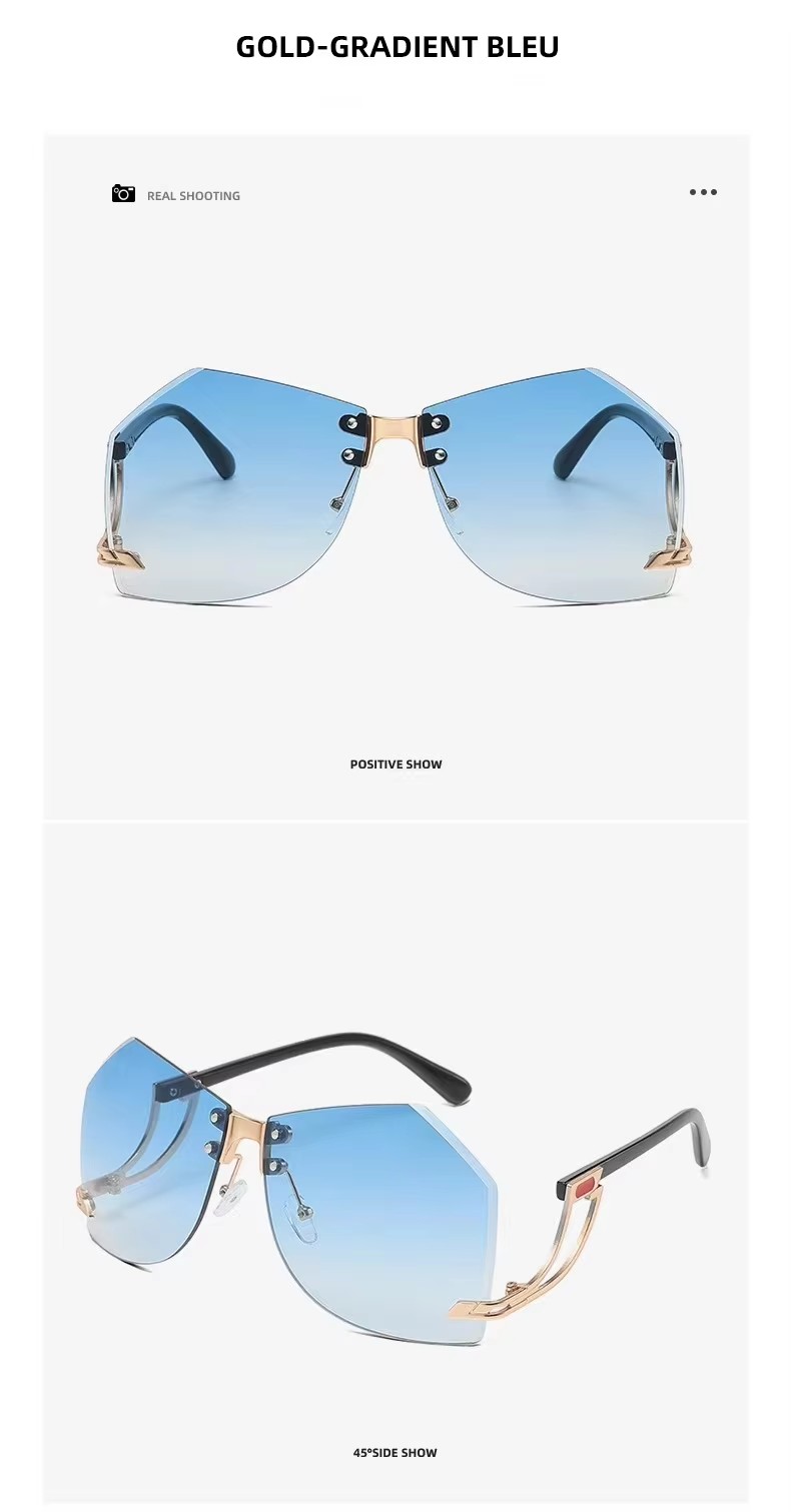 New Fashion Rimless Sunglasses Female Personality Trend Hollow Mirror Legs Irregular Ocean Piece Sunglasses