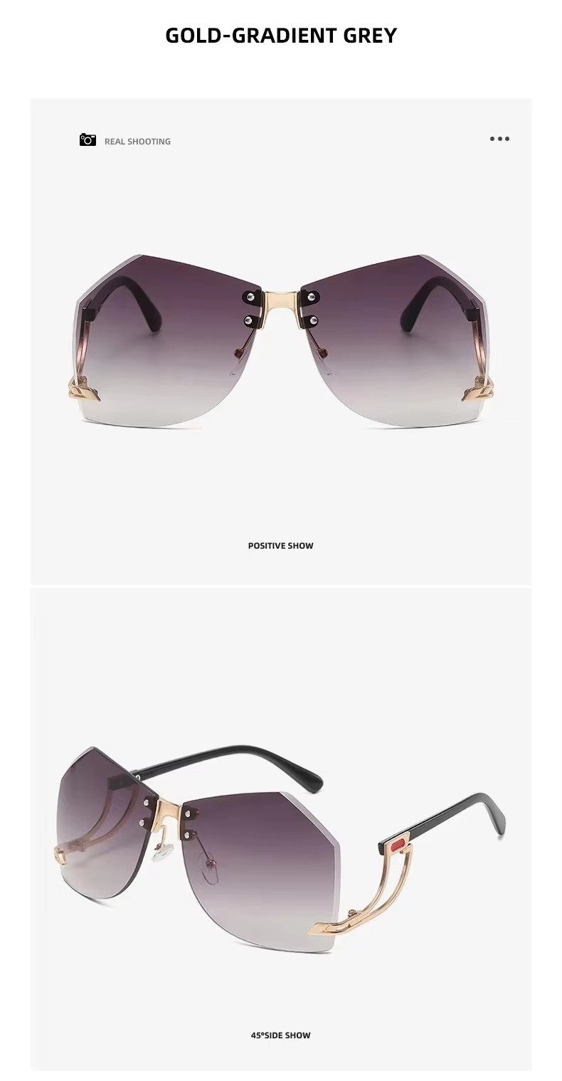 New Fashion Rimless Sunglasses Female Personality Trend Hollow Mirror Legs Irregular Ocean Piece Sunglasses