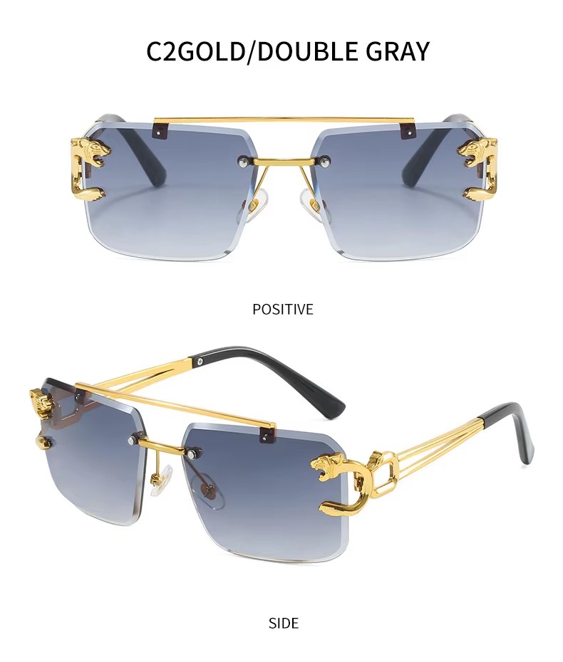 New European And American Men's Retro Double Beam Sunglasses Fashion Leopard Rimless Cut Edge Sunglasses Female