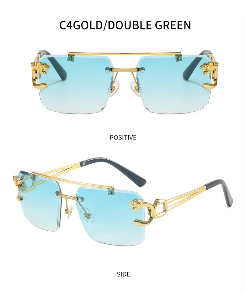 New European And American Men's Retro Double Beam Sunglasses Fashion Leopard Rimless Cut Edge Sunglasses Female