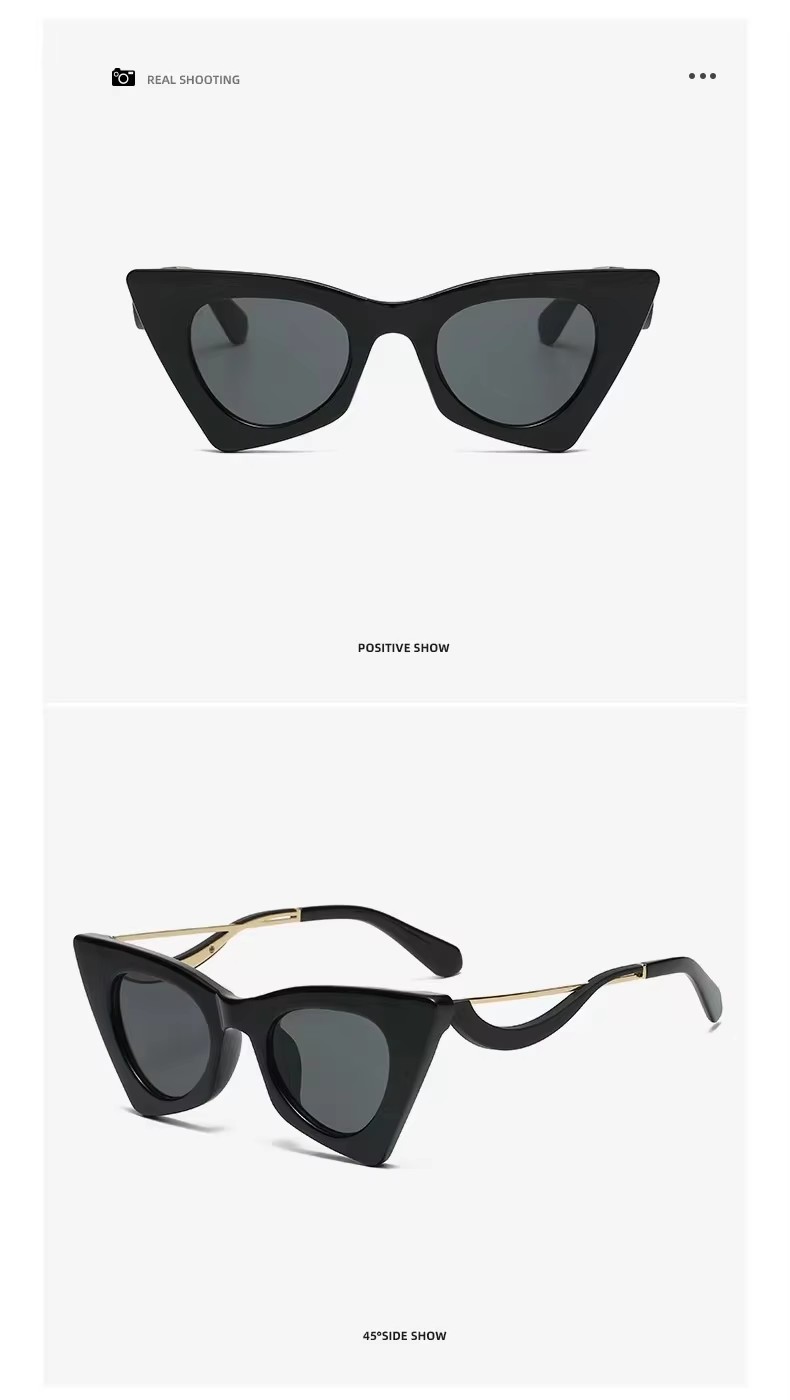 The New European And American Trend Cat-eye Sunglasses Show Personality Curve Mirror Leg Fashion Ladies Sunglasses