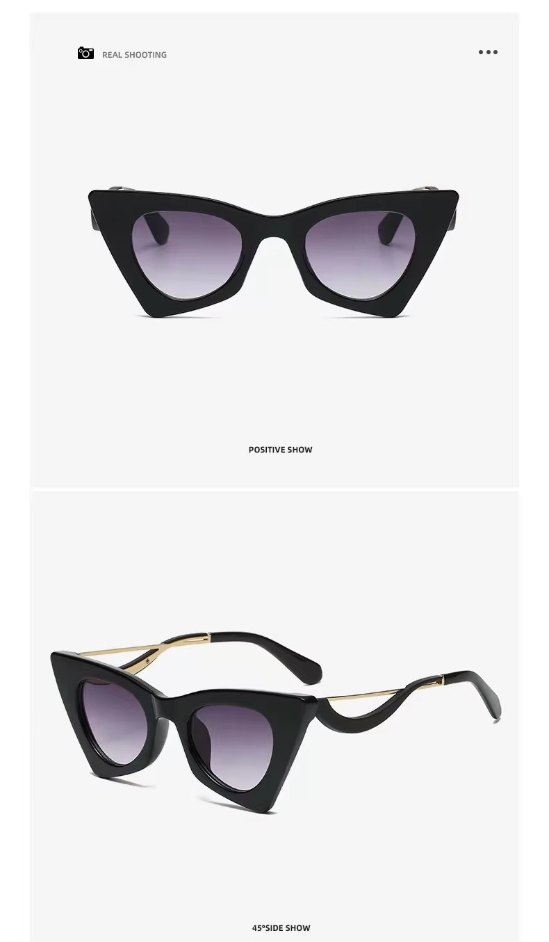 The New European And American Trend Cat-eye Sunglasses Show Personality Curve Mirror Leg Fashion Ladies Sunglasses