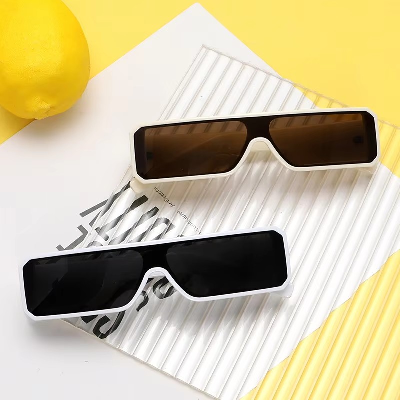 Trendy Unisex Punk One-piece Sunglasses Small Square Uv400 Shades Blue Black Red Pink Frames Classic Style Pc Material Lens Logo