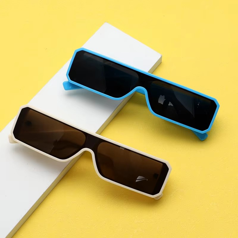 Trendy Unisex Punk One-piece Sunglasses Small Square Uv400 Shades Blue Black Red Pink Frames Classic Style Pc Material Lens Logo