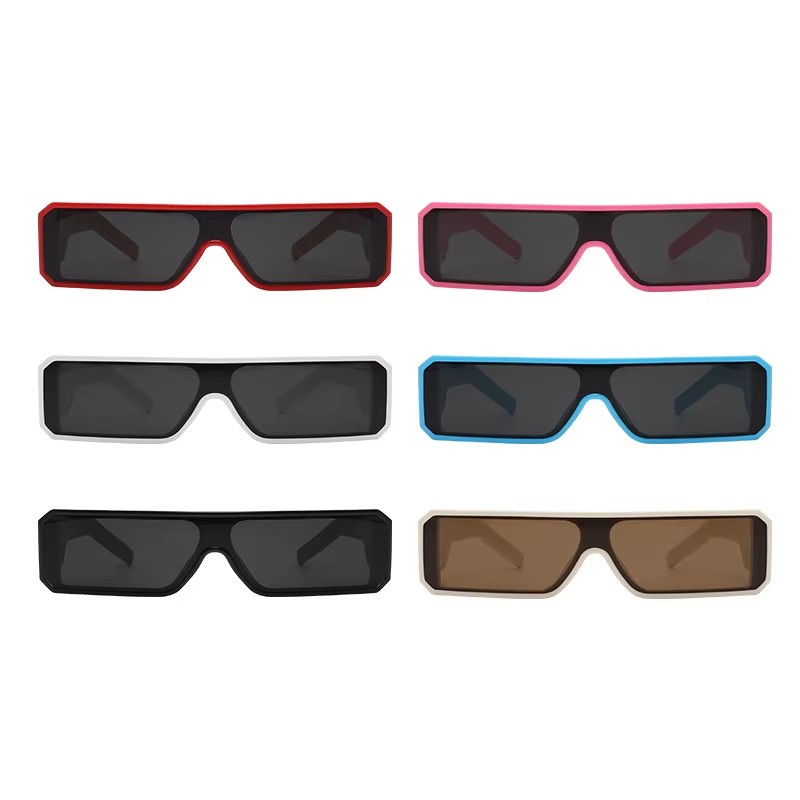 Trendy Unisex Punk One-piece Sunglasses Small Square Uv400 Shades Blue Black Red Pink Frames Classic Style Pc Material Lens Logo