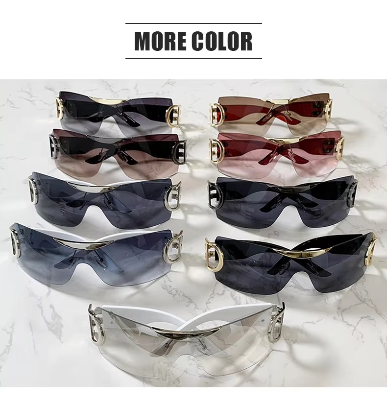 New Trend One Piece Rimless Oversize Sunglasses Y2k Outdoor Driving Shades For Men And Women In Black Gold White Red Frames