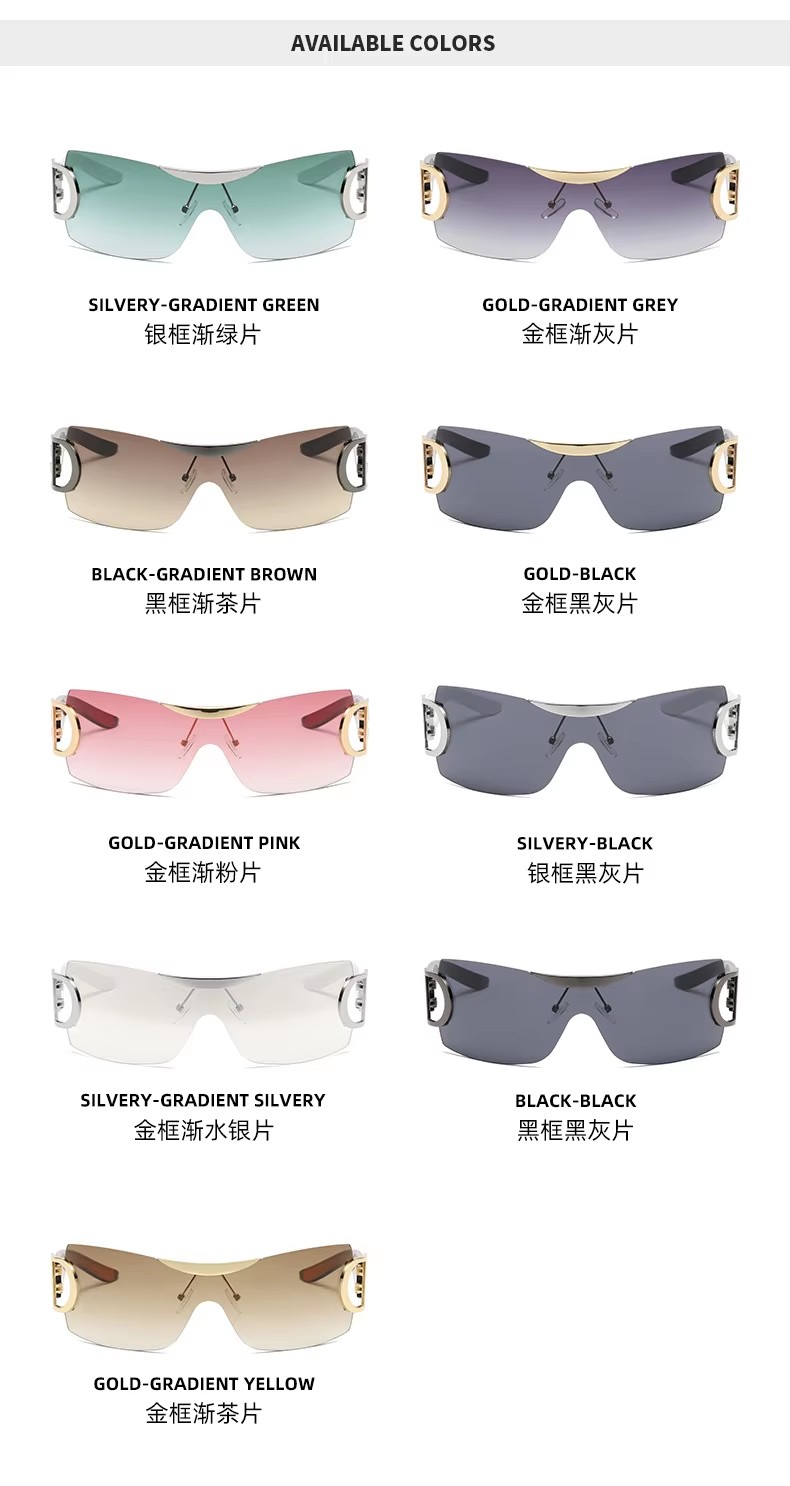 New Trend One Piece Rimless Oversize Sunglasses Y2k Outdoor Driving Shades For Men And Women In Black Gold White Red Frames