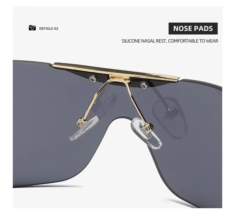 New Trend One Piece Rimless Oversize Sunglasses Y2k Outdoor Driving Shades For Men And Women In Black Gold White Red Frames