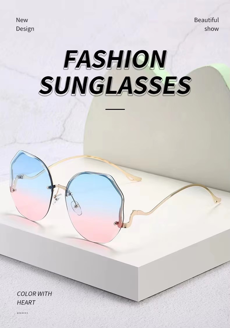 New Rimless Cut Edge Sunglasses Fashion European And American Trend Ocean Sheet Gradual Shades Butterfly Flower Sunglasses