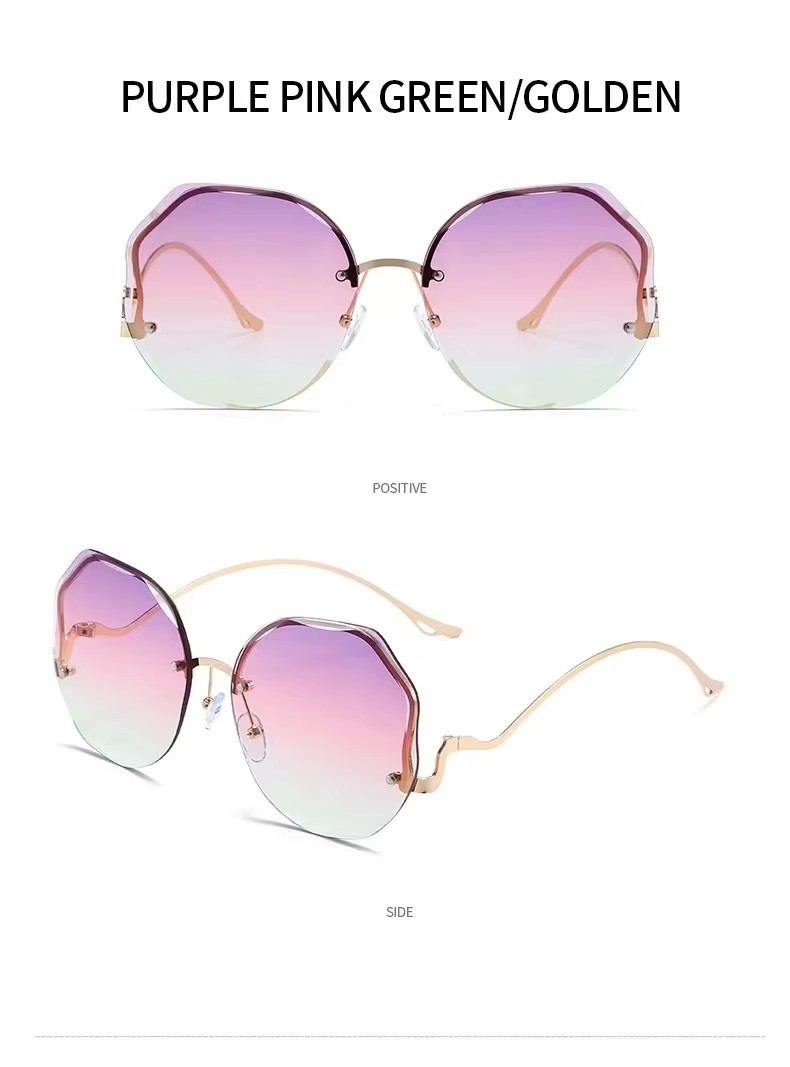 New Rimless Cut Edge Sunglasses Fashion European And American Trend Ocean Sheet Gradual Shades Butterfly Flower Sunglasses