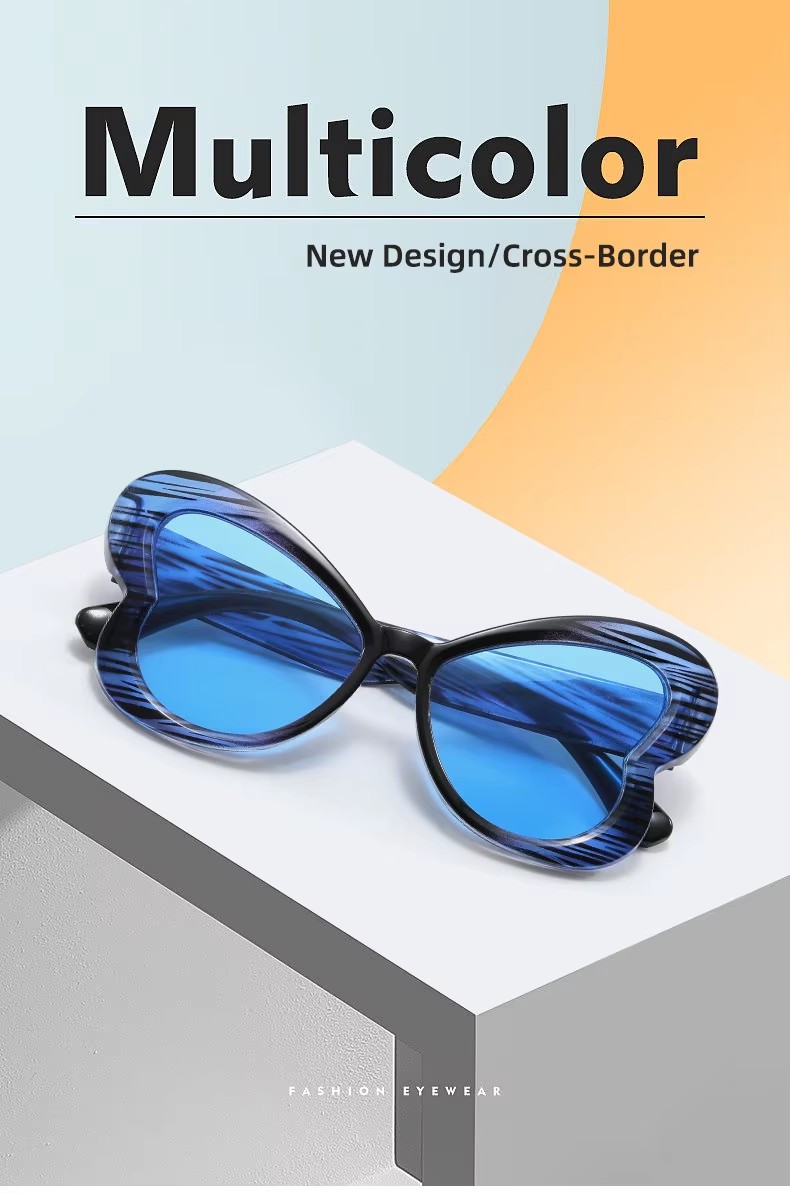 Wholesale Uv400 Protection Trend Gradient Heart-shaped Sunglasses Round Style Blue Red Pink Orange Frames Pc Material Men Women