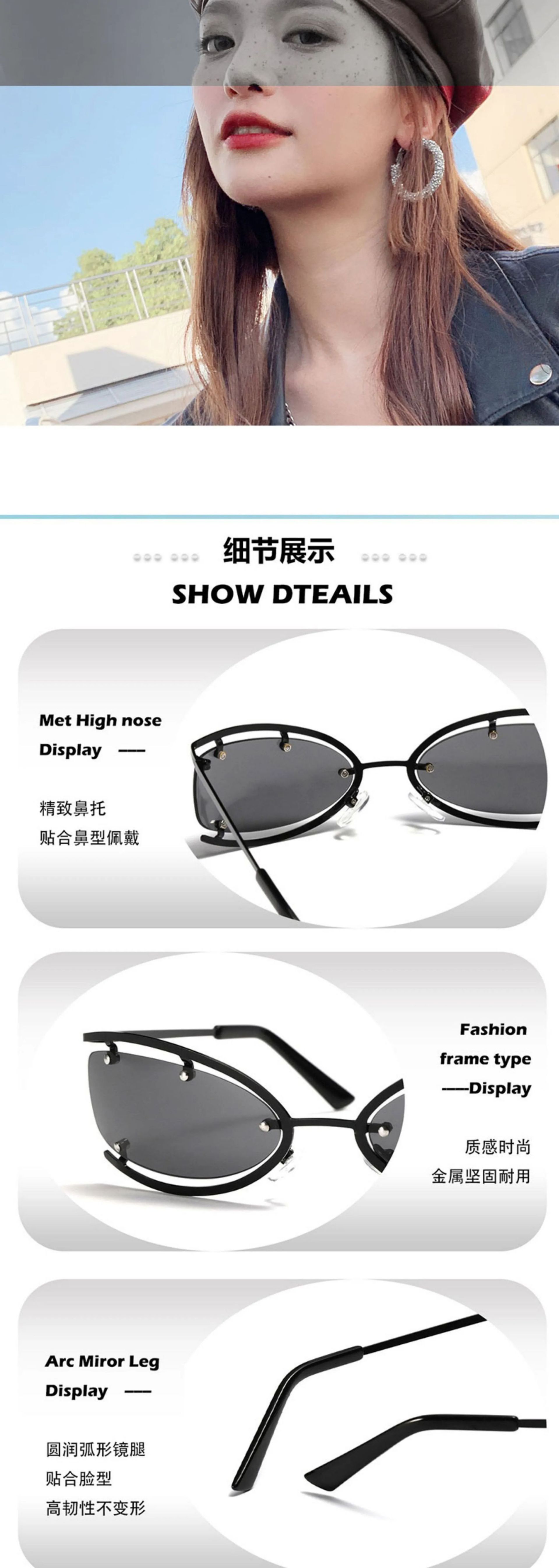 Luxury Style Steampunk Half Metal Frame Sunglasses For Women Y2k Fashion Ladies Shades