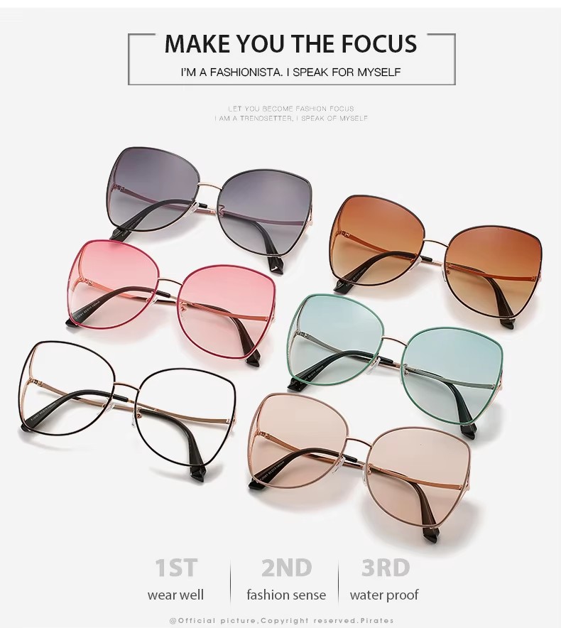 Trend Fashion Design Gradient Custom Logo Sunglasses Uv400 Protection Metal Shades For Women