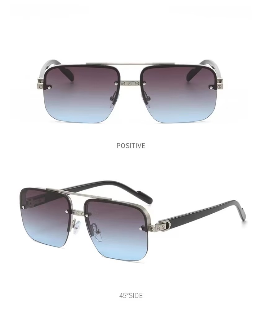 Men's New Retro Twin-beam Half-frame Gradient Sunglasses Classic White Color Sunblock Metal Reading Glasses For Driving