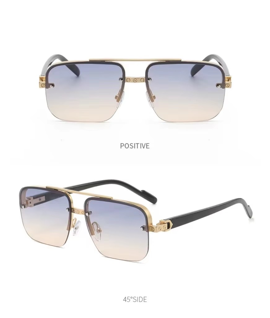 Men's New Retro Twin-beam Half-frame Gradient Sunglasses Classic White Color Sunblock Metal Reading Glasses For Driving