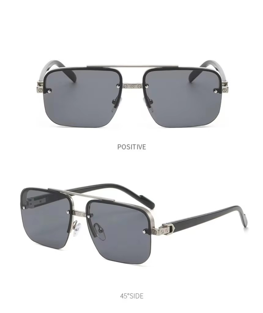 Men's New Retro Twin-beam Half-frame Gradient Sunglasses Classic White Color Sunblock Metal Reading Glasses For Driving